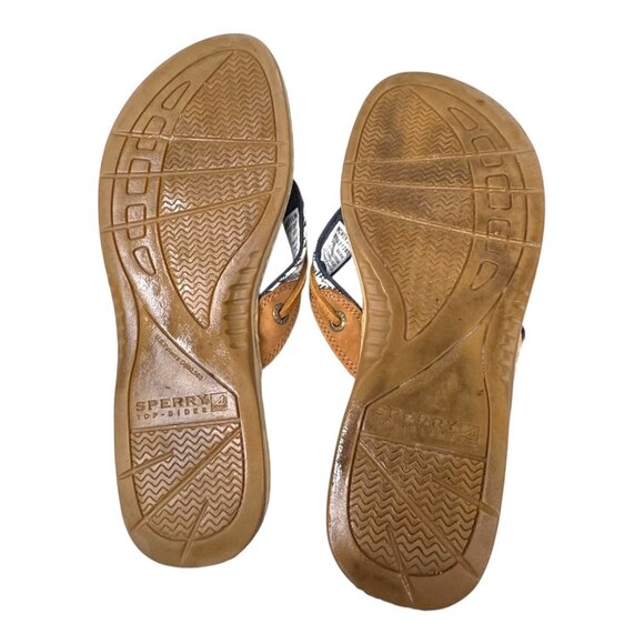 Sperry Seafish Mariner Top Sider Leather Flip Flops Nautical Striped Sandals 6.5 - Picture 7 of 7